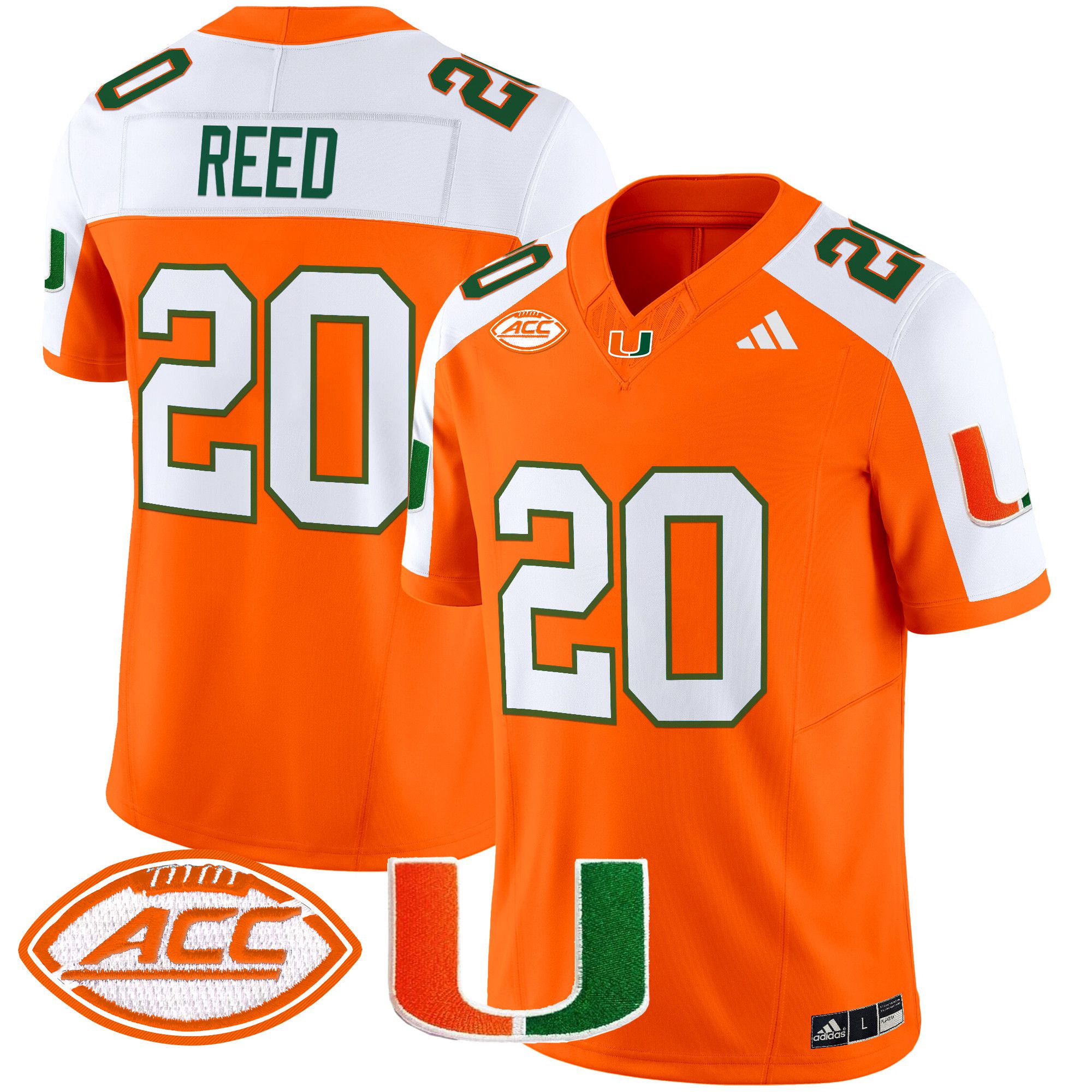 Men Miami Hurricanes #20 Reed Orange 2024 Vapor Limited NCAA Jersey